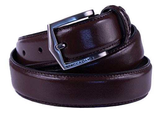 Stacy Adams 6-087 Smooth Genuine Leather with Perforated Loop and Contrast Stitching at Buckle End Mens Adjustable Belt, Nickle Brushed Buckle