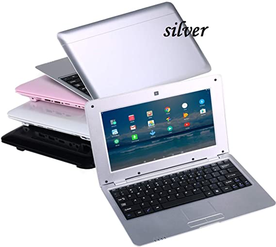 Goldengulf 2020 Latest 10 Inch Computer Laptop PC Android 6.0 Quad Core Mini Notebook Netbook 8GB WiFi Webcam USB Netflix YouTube Google Player Flash (Silver)