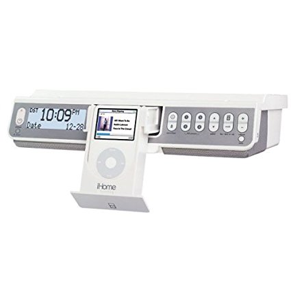 iHome IH36 Under-Counter FM Radio with TV, Weather Band Tuner, and Dock for iPod (White)