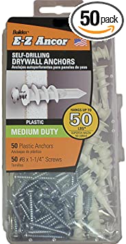 Plastic E-z Ancor Kit #50 Self Drilling Drywall Anchor Set, with Screws 8 X 1-1/4" Phillips