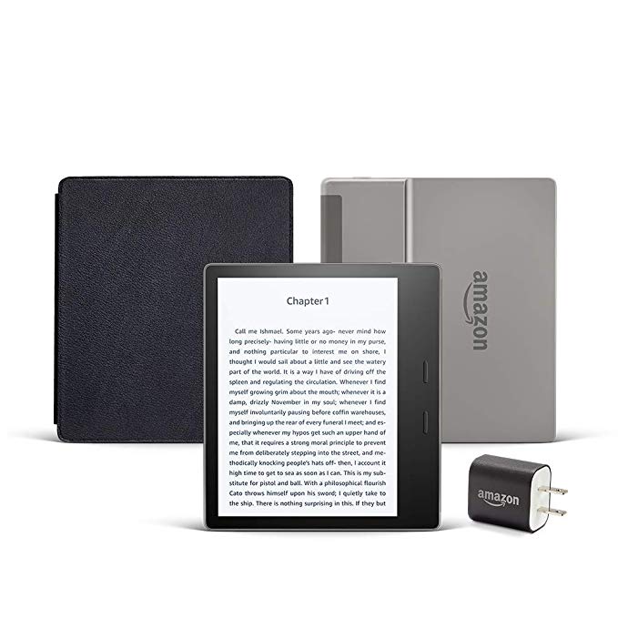 All-new Kindle Oasis Essentials Bundle including Kindle Oasis (Graphite, Special Offers), Amazon Leather Cover, and Power Adapter