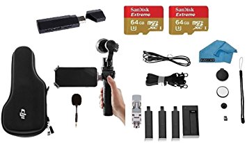 DJI OSMO Handheld Fully Stabilized 4K 12MP Camera 3-Axis Gimbal Deluxe Kit, with 2 64GB Sandisk Extreme Micro SD Cards   3 Total Batteries   Carger   DJI Case   DJI FlexiMic   UV Filter   Lens Cap