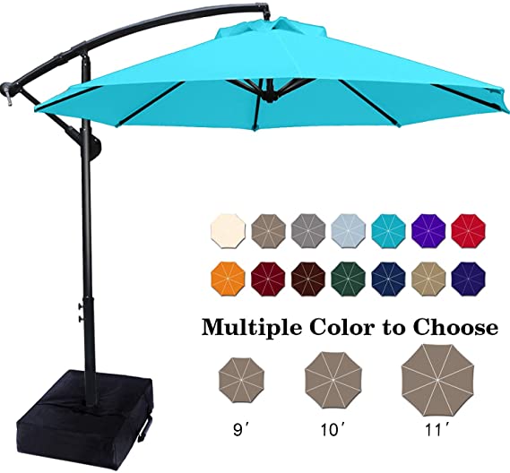 ABCCANOPY Patio Umbrellas Cantilever Umbrella Offset Hanging Umbrellas 9 FT Outdoor Market Umbrella with Crank & Cross Base for Garden, Deck, Backyard, Pool and Beach, 12  Colors,Turquoise