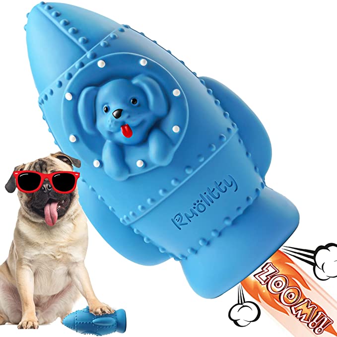 Rmolitty Squeaky Dog Toys for Aggressive Chewers, Interactive Tough Dog Toys for Teeth Cleaning, Indestructible Rocket-Shaped Dog Chew Toys for Medium and Large Breeds