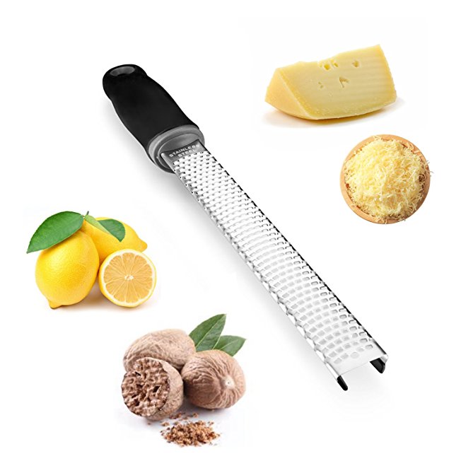 CherryApps Cheese Grater, Lemon Zester - Amazingly Sharp 8” Blade - Stainless Steel with Non Slip Handle - Unmatched Durability - Rubberized Feet - Dishwasher Safe - Incredible Convenience!