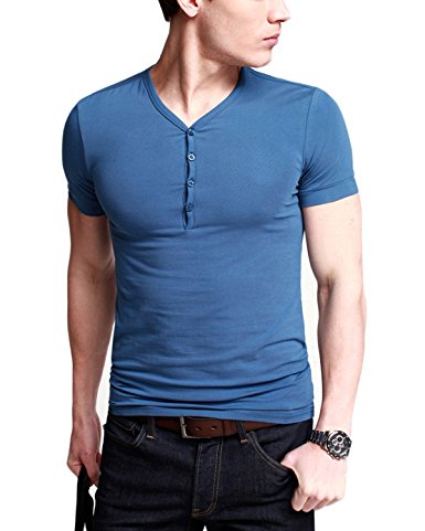 iLoveSIA Mens Henley T-shirts Slim Fit Button Placket (Clearance)