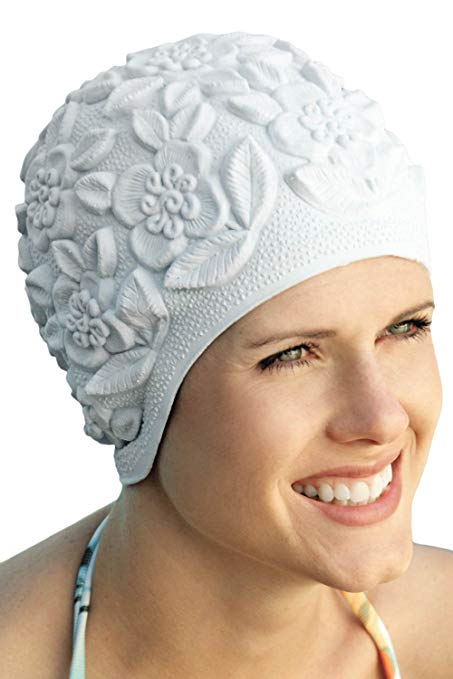 Retro Bathing Caps for Women: Floral Molded Swim Cap