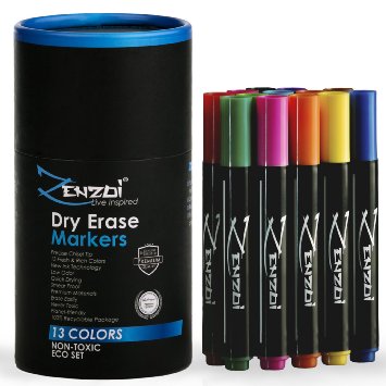 ZenZoi Dry Erase Markers 13 Assorted Colors Whiteboard Dry Erasers Marker Set with Chisel Tip Non-toxic No Odor 100 Money Back Guarantee