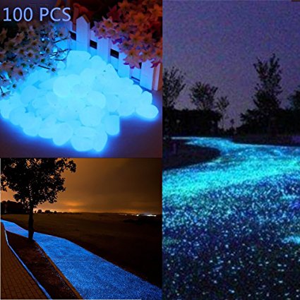 Glow in the Dark Garden Pebbles Stone for Walkway Yard and Decor DIY Decorative Gravel Stones in Blue(100PCS)