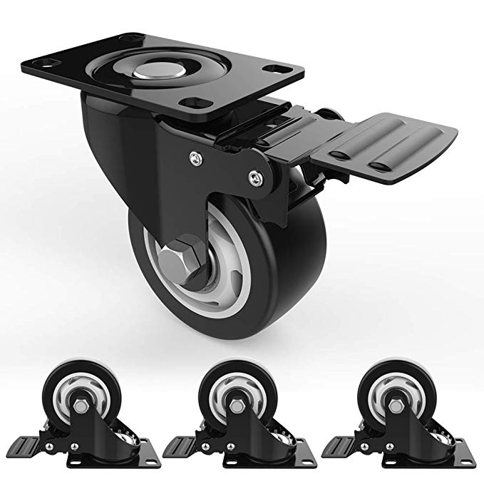 3" Swivel Caster Wheels with Safety Dual Locking and Polyurethane Foam No Noise Wheels, Heavy Duty - 250 Lbs Per Caster (Pack of 4)