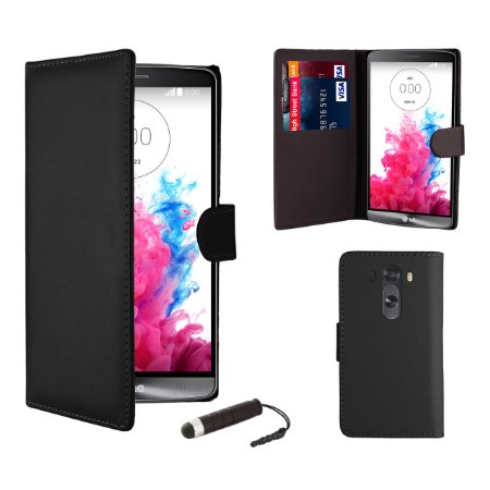 32nd Book wallet PU leather case cover for LG G3 D855  screen protector cleaning cloth and touch stylus - Black