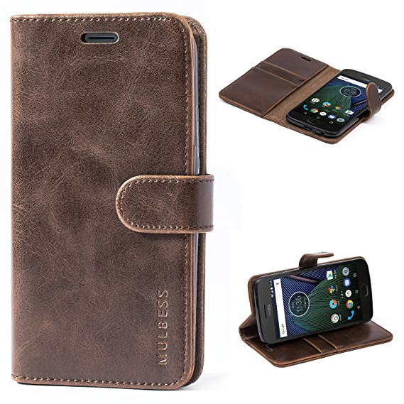 Moto G Plus (5th Generation) Case,Mulbess Leather Case, Flip Folio Book Case, Money Pouch Wallet Cover with Kick Stand for Motorola Moto G5 Plus / G Plus 5th Gen,Coffee Brown
