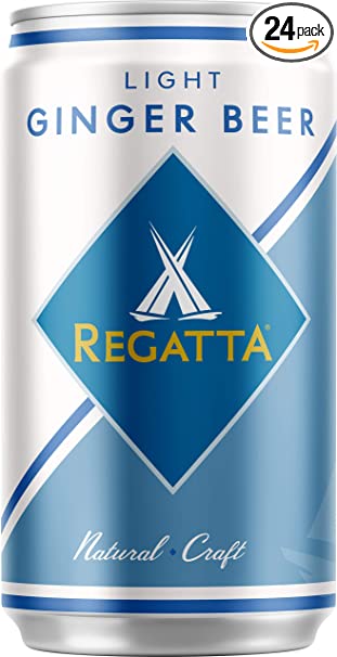 Light Ginger Beer, Regatta Craft Mixers, All-Natural Ingredients, Low Carb, Gluten Free, 7.5oz, Case of 24 Sleek Cans