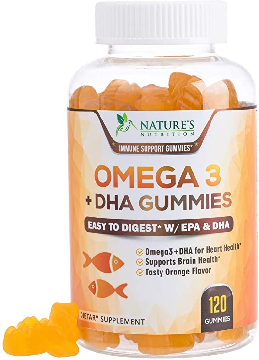 Omega 3 Fish Oil Gummies Extra Strength DHA & EPA - Support for Brain, Joints, Heart, Eyes & Immune System Health, Tasty Gummy Vitamin for Men & Women - 120 Gummies