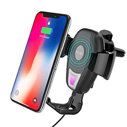 Wireless Car Mount Charger, OCUBE Air Vent Phone Car Holder with Qi Standard Wireless Charging for iPhone X/iPhone 8/8 plus/Samsung Galaxy S8/S8 Plus/S7 Edge/S6 Edge & Other Qi Enabled Devices (Black)
