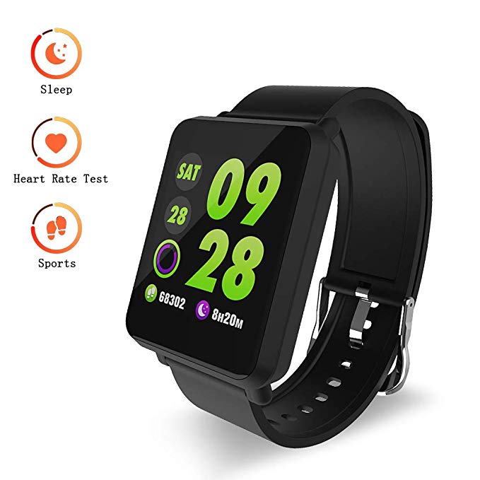 DAWO Fitness Tracker, Waterproof Big Color Screen Activity Tracker with 8 Sports Modes Pedometer Heart Rate Blood Pressure Monitor Smart Watch for Kids Men Women