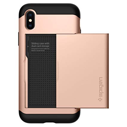 Spigen Slim Armor CS with Slim Dual Layer Wallet Design and Card Slot Holder Designed for Apple iPhone Xs Case (2018) / Designed for Apple iPhone X Case (2017) - Blush Gold