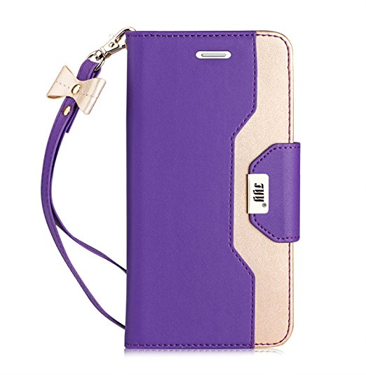 Samsung Galaxy S7 Case, FYY Premium PU Leather Wallet Case with Cosmetic Mirror and Bow-knot Strap for Samsung Galaxy S7 Purple Gold