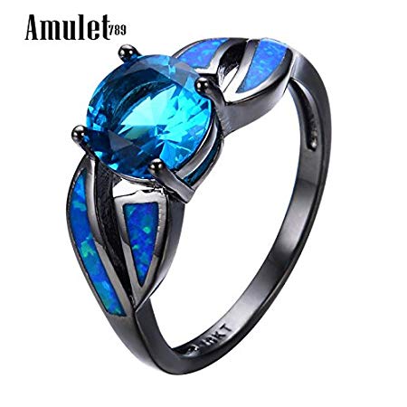 Antique Claw Rings Ocean Blue Fire Opal Stone Light Blue Stone Jewelry Women/Men Engagement Band Black Gold Filled Wedding (8)