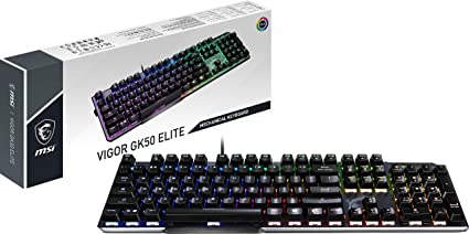 MSI Gaming Gear Backlit RGB LED Kailh Blue Mechanical Switches Anti Ghosting 104 Keys Brushed Aluminum Gaming Keyboard (Vigor GK50 Elite LL)