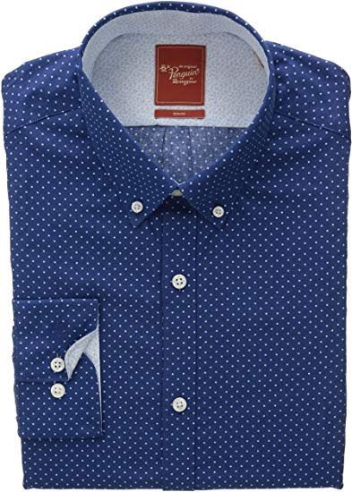 Original Penguin Men's Slim Fit Navy Polka Dot Dress Shirt