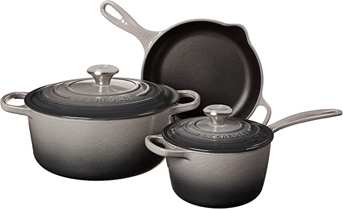 Le Creuset MS1605-7FSS Signature Enameled Cast Iron Cookware Set, 5-Piece, Oyster