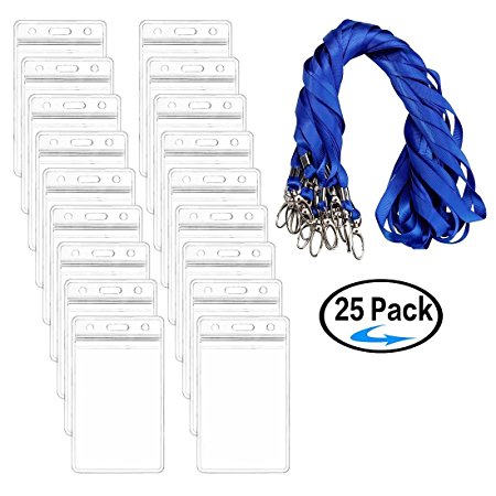 Vertical ID Name Badge Holder with Woven Lanyard- Waterproof Heavy Duty- 25 Pack by ZHEGUI