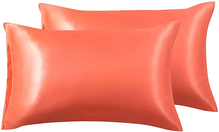 Love's cabin Silk Satin Pillowcase for Hair and Skin (Orange, 20x36 inches) Slip King Size Pillow Cases Set of 2 - Satin Cooling Pillow Covers with Envelope Closure