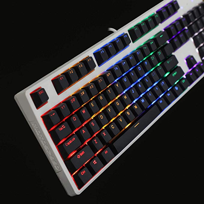 Black White Cherry Profile PBT Double Shot 104 108 Top Print Shine Through Translucent Backlit keycap for MX Mechanical Keyboard (Black)