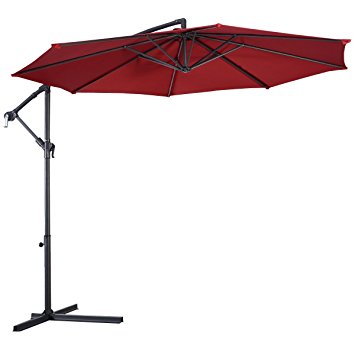 Giantex 10' Hanging Umbrella Patio Sun Shade Offset Outdoor Market W/t Cross Base (Burgundy)