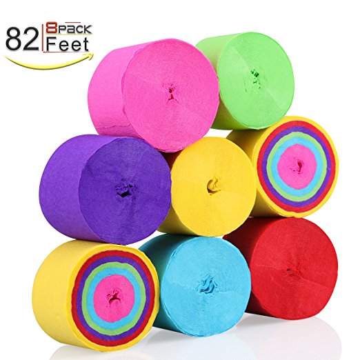 KeNeer 8 Rolls Party Streamers, Multi-color Party Decorations Crepe Paper for Birthday, Wedding, Concert and Various Festivals