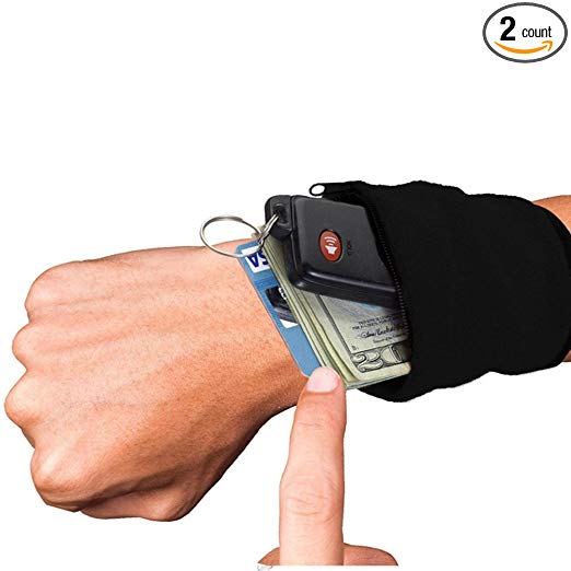 Zippered Safe Wrist B& Wallet (BLK)(2 Pks)