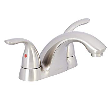 AmazonBasics Standard Two-Handled Basin Faucet, 4", Satin Nickel