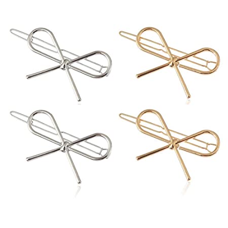 4 Pcs Simple Hair Clips Metal Bow Shaped Hairpin Clamps Hair Accessories for Women and Girls (Gold and Silver)