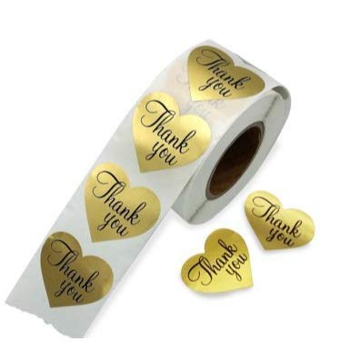 Thank You Stickers Gold Heart Shaped Foil Easy-Pull Adhesive Foil Labels (500 Pack)