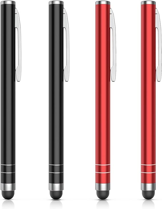 MoKo Stylus Pen(4PCS), Universal Capacitive Touch Screen Rubber Tip Digital Pen Compatible with iPad, iPhone, Samsung, Kindle, All Capacitive Touch Screen Devices Smartphones & Tablets, Black Red