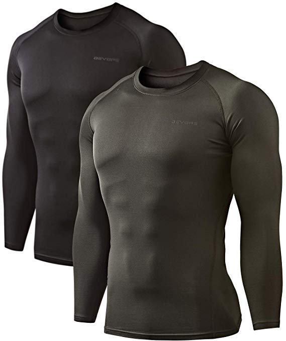 DEVOPS Men's 2 Pack Thermal Heat-Chain Compression Baselayer Tops Long Sleeve T-Shirts