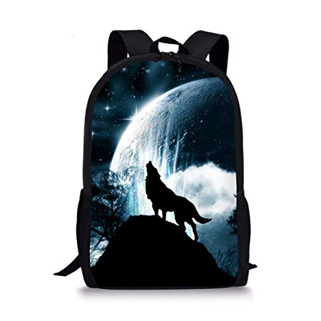 Middle School Student Backpack For Girls Fashion Durable Large School Bag Wolf Print