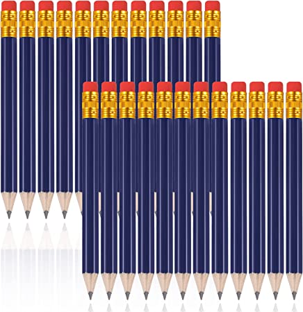 24 Pieces Half Pencils Golf Pencils with Eraser Easy to Hold Graphite HB Pencils for Baby Shower Bridal Shower Wedding Golf School Office (Navy Blue)