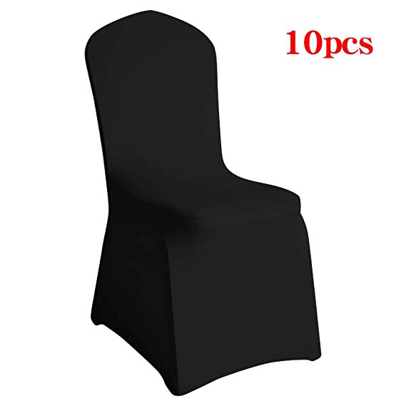 Desirable Life 1/10/20/50/100pcs Universal Spandex Stretch Banquet Wedding Party Dining Chair Covers (Black/Flat Front, 10)