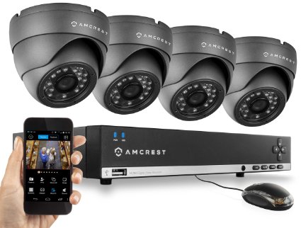 Amcrest 960H 4CH Video Security System - Four 800 TVL Dome IP66 Weatherproof Cameras Black