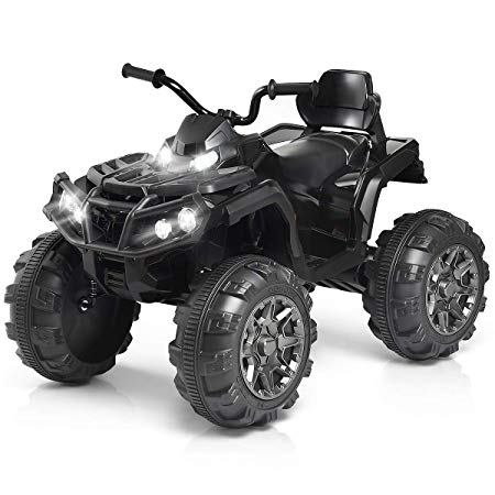 Costzon Kids Ride On ATV, 12V Battery Powered 4 Wheels Quad w/Spring Suspension, High/Low Speeds, Headlights, MP3, Horn, TF, USB, Radio Functions, Electric Vehicle for Boys and Girls (Black)