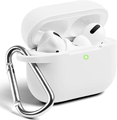 GMYLE Protective Silicone Cover Skins with Keychain Compatible with Airpod Pro Earbuds Wireless Charging Case, Accessories Compatible with Apple AirPod Pro 2019, White