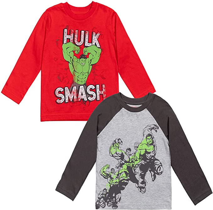 Marvel Avengers Boys 2 Pack Long Sleeve Graphic T-Shirt: Black Panther Iron Man Hulk