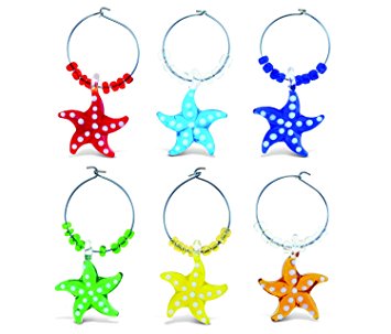 Puzzled Glass Starfish Wine Charms (Set of 6)