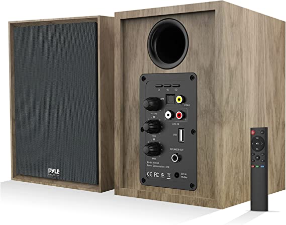 Pyle High Fidelity Bookshelf Monitor Speakers, HiFi Studio Monitor Computer Desk Stereo Speaker System, Connections and Studio Quality Sound, Wood - PBKSRB40