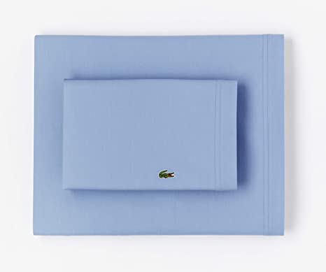 Lacoste 100% Cotton Percale Pillowcase Pair, Solid, Allure Blue, Standard