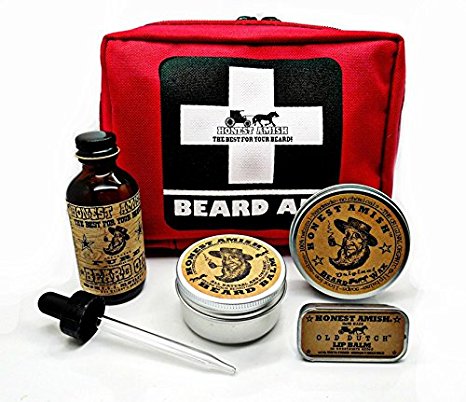 Beard First Aid Kit - by Honest Amish - Gift for the Bearded Man Who Has Everything - Oil, Balm, Wax