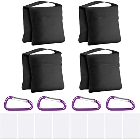 Neewer 4-Pack Photography Heavy Duty Sandbag Sand Bags Saddlebag Design 4 Weight Bags for Photo Video Studio Stand Backyard Outdoor Patio Sports, Transparent PP Bag and Clips Included (Black)