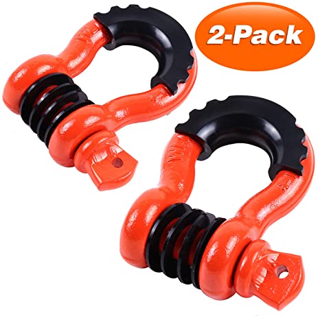 Ohuhu D Ring Shackles 3/4" 2 Pack with 2 Isolators and 8 Washers, D Shackle Rugged 28.5 Ton (57,000 lbs) Maximum Break Strength, 4.75 Ton (9,500 Lbs) Capacity, Orange